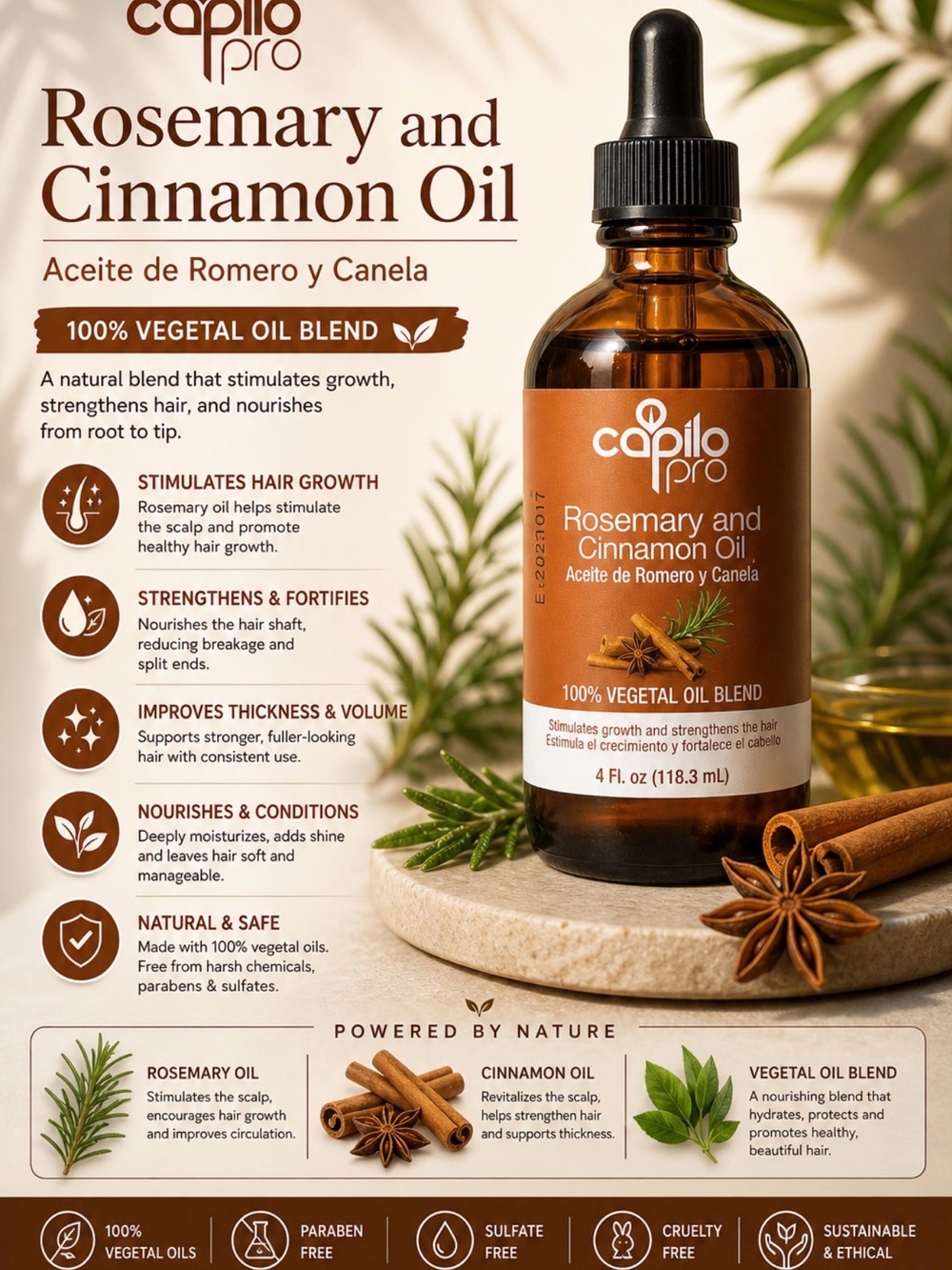 Capilo Pro Rosemary and Cinnamon Oil - Brown Bottle
